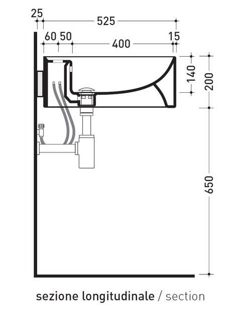 Immagine di Flaminia TWIN SET 52 lavabo sospeso 52 cm, monoforo, con troppopieno, colore bianco finitura lucido 5050/S