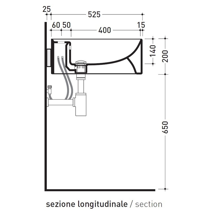 Immagine di Flaminia TWIN SET 52 lavabo sospeso 52 cm, monoforo, con troppopieno, colore bianco finitura lucido 5050/S