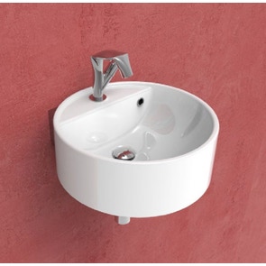 Immagine di Flaminia TWIN SET 42 lavabo 42 cm monoforo sospeso, con piano rubinetteria, colore bianco finitura lucido 5050/42S