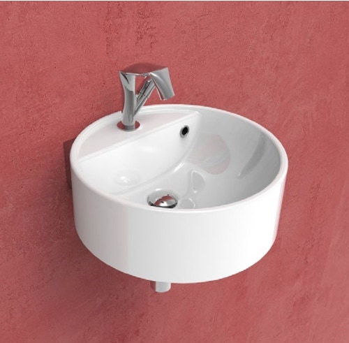 Immagine di Flaminia TWIN SET 42 lavabo 42 cm monoforo sospeso, con piano rubinetteria, colore bianco finitura lucido 5050/42S