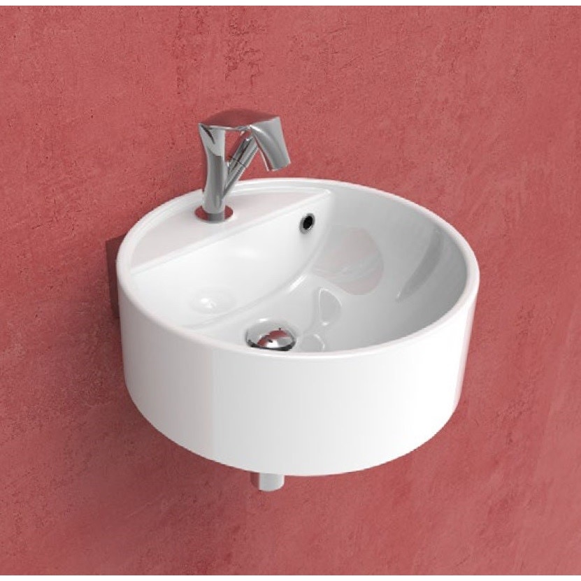 Immagine di Flaminia TWIN SET 42 lavabo 42 cm monoforo sospeso, con piano rubinetteria, colore bianco finitura lucido 5050/42S