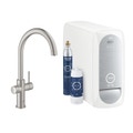Immagine di Grohe BLUE HOME sistema completo rubinetto con bocca a C e refrigeratore con sistema WiFi, finitura satinato super steel 31455DC1