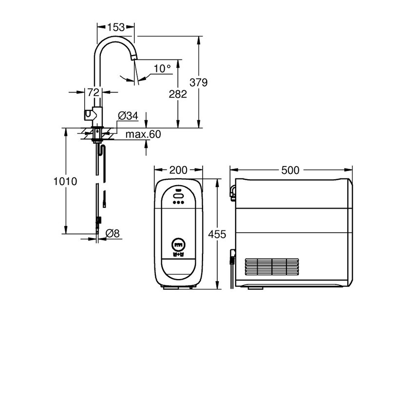 Grohe 31498DC1 BLUE HOME sistema completo mono rubinetto bocca a C e  refrigeratore con sistema WiFi finitura cromo satinato