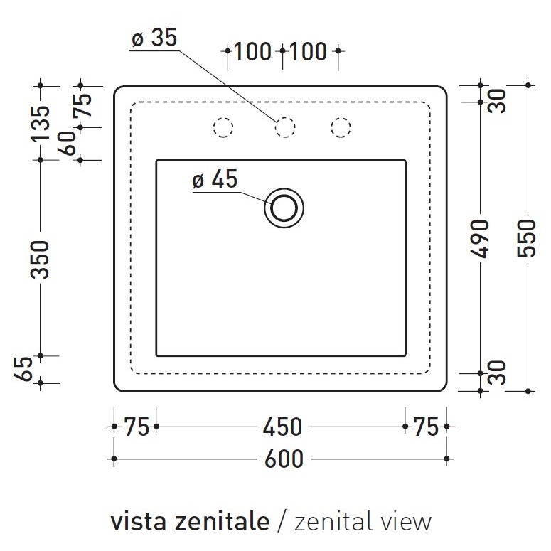 Immagine di Flaminia ACQUAGRANDE 60 lavabo da incasso 60 cm, colore bianco finitura lucido 5052/INC
