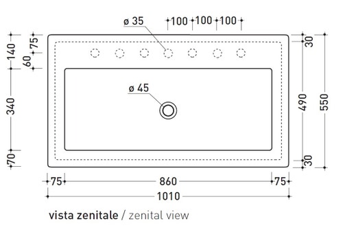 Immagine di Flaminia ACQUAGRANDE 100 lavabo da incasso 100 cm, colore bianco finitura lucido 5051/INC
