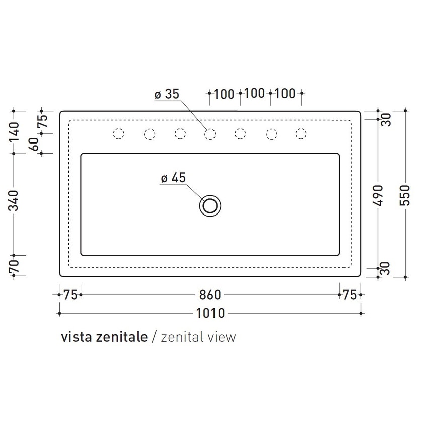 Immagine di Flaminia ACQUAGRANDE 100 lavabo da incasso 100 cm, colore bianco finitura lucido 5051/INC