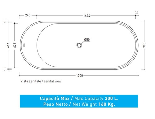 Immagine di Flaminia OVAL vasca 170 cm in pietraluce, colore bianco finitura lucido OV170B