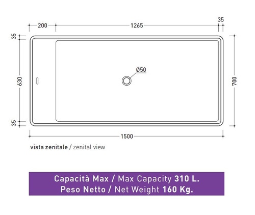 Immagine di Flaminia WASH 150  BICOLOR vasca 150 cm in pietraluce, freestanding, interno colore bianco finitura lucido, esterno colore nero finitura lucido MW150BNB