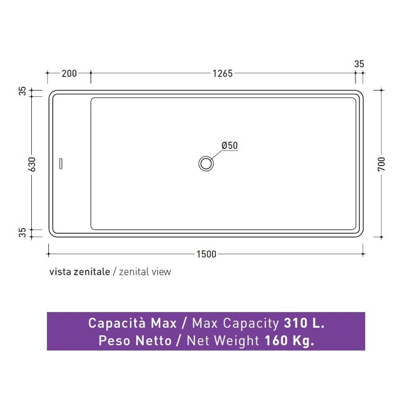 Immagine di Flaminia WASH 150  BICOLOR vasca 150 cm in pietraluce, freestanding, interno colore bianco finitura lucido, esterno colore nero finitura lucido MW150BNB