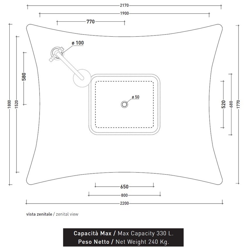 Immagine di Flaminia LEGGERA vasca da appoggio 210 cm, in pietraluce, senza troppopieno, colore bianco finitura lucido LG210B