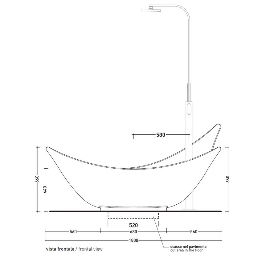 Immagine di Flaminia LEGGERA vasca da appoggio 210 cm, in pietraluce, senza troppopieno, colore bianco finitura lucido LG210B