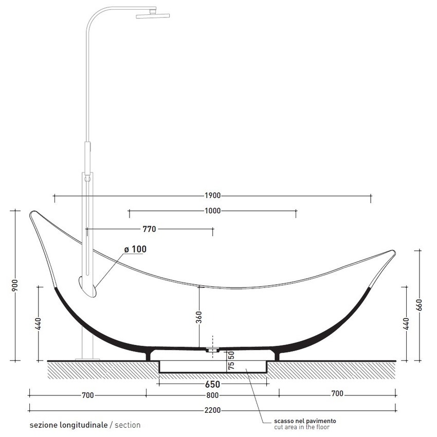 Immagine di Flaminia LEGGERA vasca da appoggio 210 cm, in pietraluce, senza troppopieno, colore bianco finitura lucido LG210B