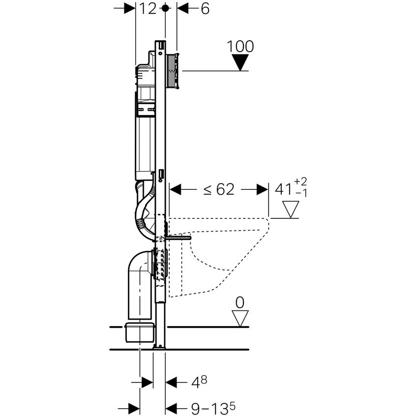 Immagine di Geberit DUOFIX modulo per WC sospeso 112 cm con cassetta di risciacquo da incasso Sigma 12 cm per aspiratore dei cattivi odori collegato a ventilazione esterna 111.908.00.5