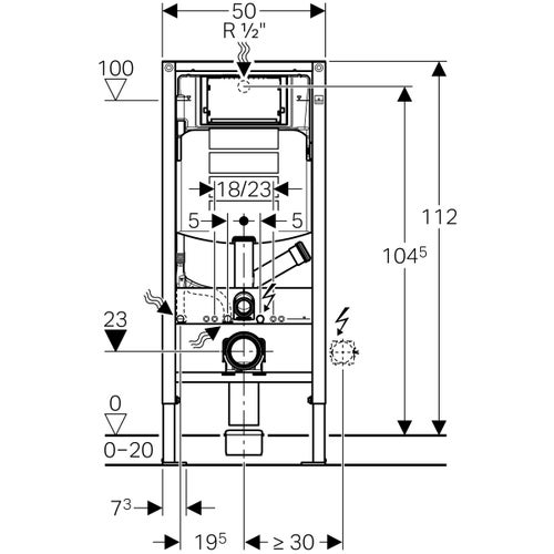 Immagine di Geberit DUOFIX modulo per WC sospeso 112 cm con cassetta di risciacquo da incasso Sigma 12 cm per aspiratore dei cattivi odori collegato a ventilazione esterna 111.908.00.5