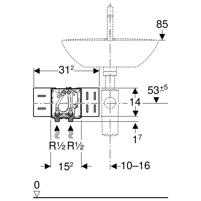 Immagine di Geberit Kit di montaggio grezzo per rubinetterie per lavabo a pianale con scatola funzionale da incasso 116.130.00.1