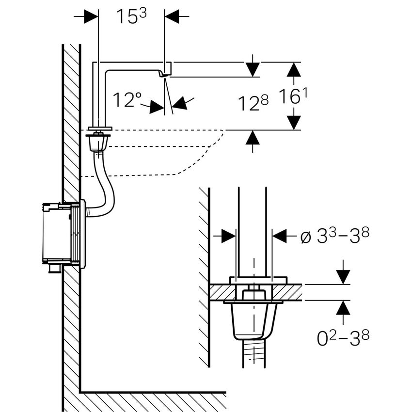 Immagine di Geberit BRENTA rubinetteria per lavabo montaggio a pianale, funzionamento a batteria, per scatola funzionale da incasso senza miscelatore, finitura cromo 116.193.21.1
