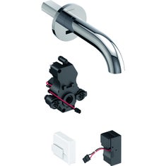 Immagine di Geberit PIAVE rubinetteria per lavabo montaggio a parete, funzionamento a rete, per scatola funzionale da incasso, con bocca d'erogazione da 17 cm senza miscelatore, finitura cromo 116.261.21.1