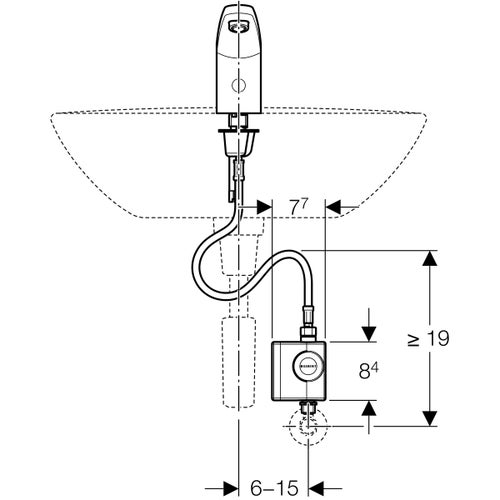 Immagine di Geberit Rubinetteria per lavabo tipo 185, funzionamento tramite generatore senza miscelatore, finitura cromo 116.335.21.1