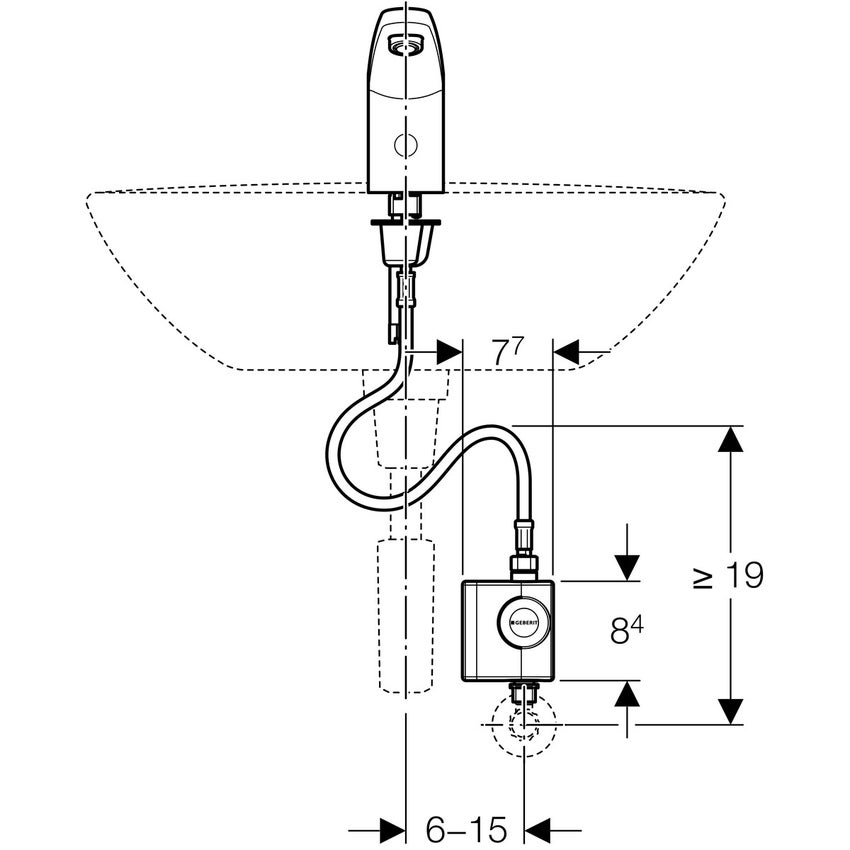 Immagine di Geberit Rubinetteria per lavabo tipo 185, funzionamento tramite generatore senza miscelatore, finitura cromo 116.335.21.1