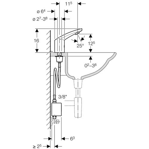 Immagine di Geberit Rubinetteria per lavabo tipo 185, funzionamento tramite generatore senza miscelatore, finitura cromo 116.335.21.1