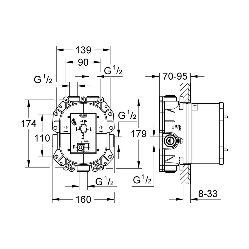 Corpo incasso termostatico universale