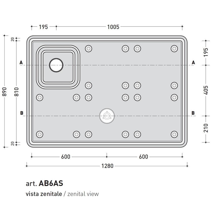 Immagine di Flaminia ALBERO contenitore 6 moduli L.118 P.89 cm, con sede per colonna doccia a sinistra AB6AS