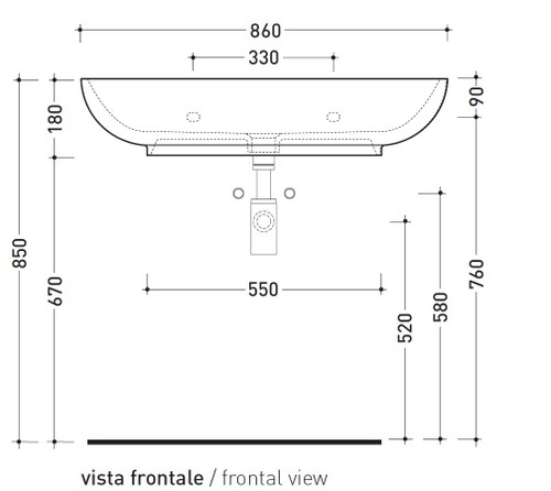 Immagine di Flaminia NUDA 85 lavabo 86 cm sospeso o appoggio monoforo con troppopieno, colore bianco finitura lucido 5081