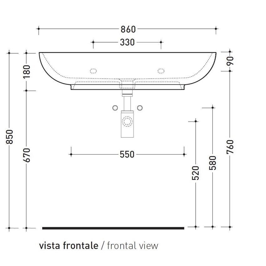 Flaminia 5081 NUDA 85 lavabo 86 cm sospeso o appoggio monoforo con  troppopieno, colore bianco finitura lucido