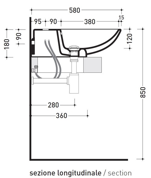 Immagine di Flaminia NUDA 85 lavabo 86 cm sospeso o appoggio monoforo con troppopieno, colore bianco finitura lucido 5081