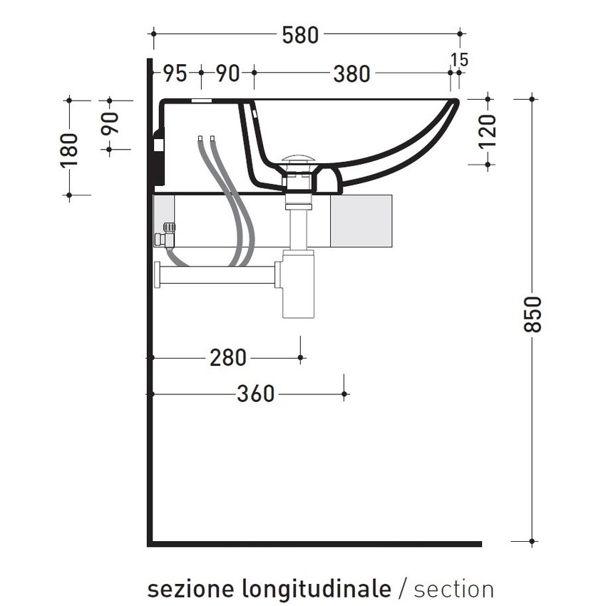 Flaminia F68081NE FORTY6 mensola L.110 P.46 H.10 cm, per lavabo Nuda 85  (art.5080-5081), colore nero finitura lucido