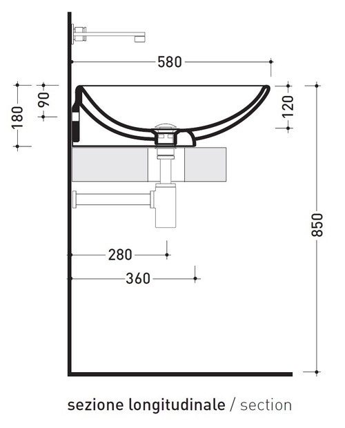 Immagine di Flaminia NUDA 85 lavabo 86 cm sospeso o appoggio senza troppopieno, colore bianco finitura lucido 5080