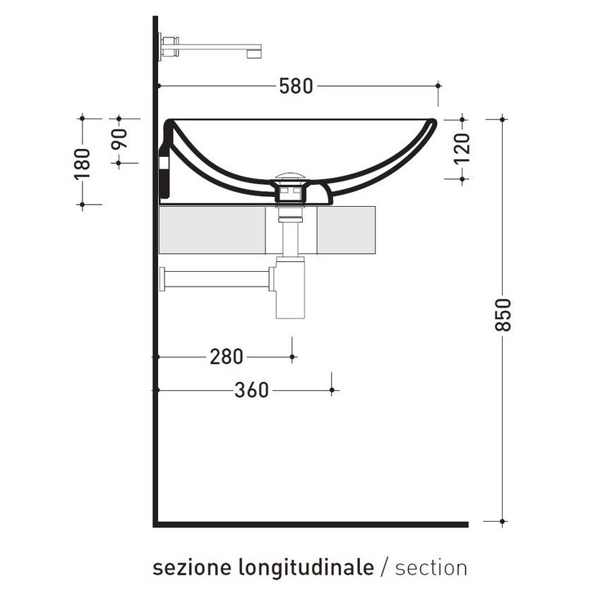 Immagine di Flaminia NUDA 85 lavabo 86 cm sospeso o appoggio senza troppopieno, colore bianco finitura lucido 5080