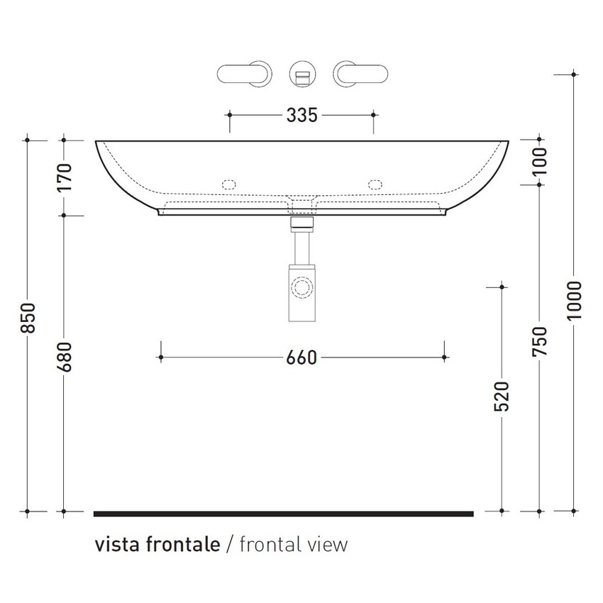 Immagine di Flaminia NUDA 95 lavabo 95 cm sospeso o appoggio senza troppopieno, colore bianco finitura lucido 5082