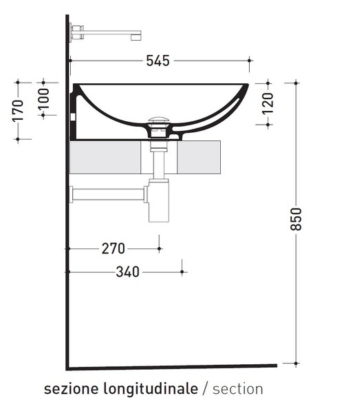 Immagine di Flaminia NUDA 95 lavabo 95 cm sospeso o appoggio senza troppopieno, colore bianco finitura lucido 5082