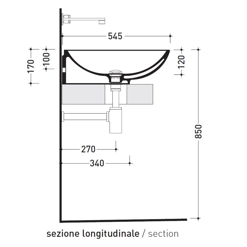 Immagine di Flaminia NUDA 95 lavabo 95 cm sospeso o appoggio senza troppopieno, colore bianco finitura lucido 5082