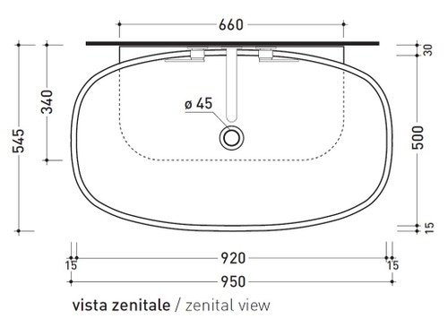 Immagine di Flaminia NUDA 95 lavabo 95 cm sospeso o appoggio senza troppopieno, colore bianco finitura lucido 5082
