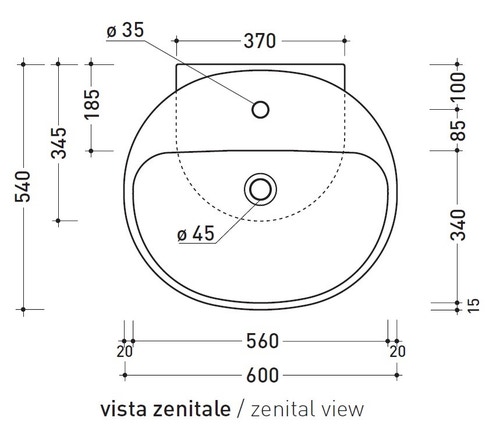 Immagine di Flaminia NUDA 60 lavabo 60 cm sospeso o appoggio monoforo con troppopieno, colore bianco finitura lucido 5083