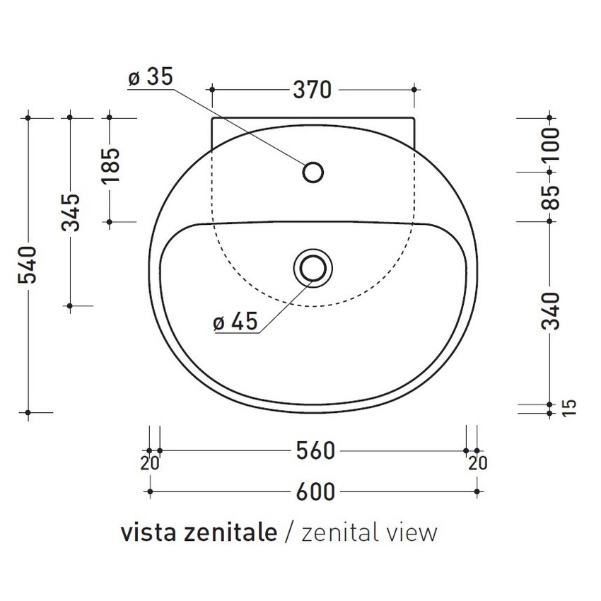Immagine di Flaminia NUDA 60 lavabo 60 cm sospeso o appoggio monoforo con troppopieno, colore bianco finitura lucido 5083