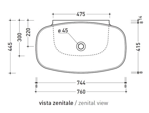 Immagine di Flaminia NUDASLIM lavabo 76 cm da appoggio o sospeso, senza troppopieno, colore bianco finitura lucido ND75L