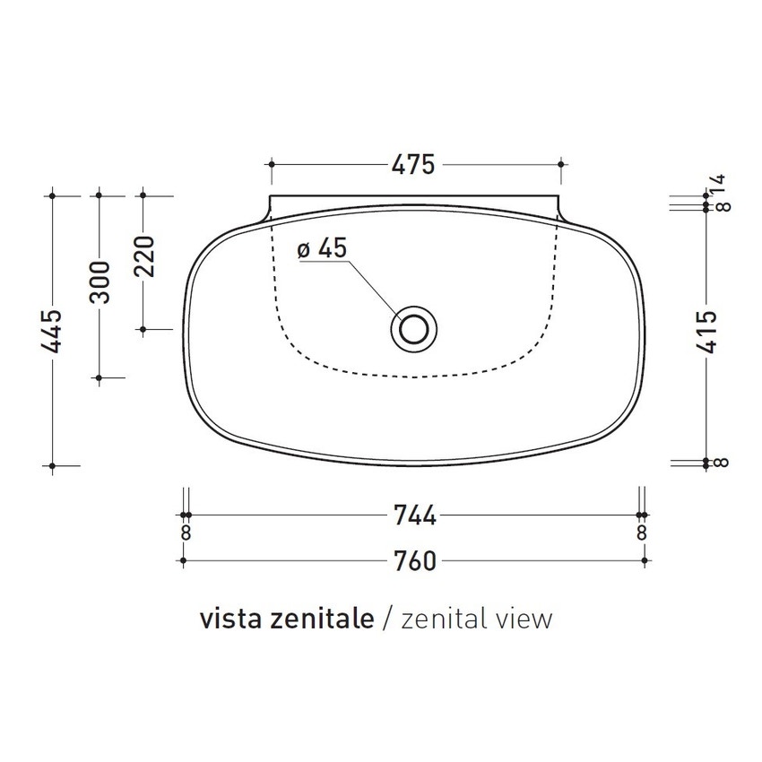 Immagine di Flaminia NUDASLIM lavabo 76 cm da appoggio o sospeso, senza troppopieno, colore bianco finitura lucido ND75L