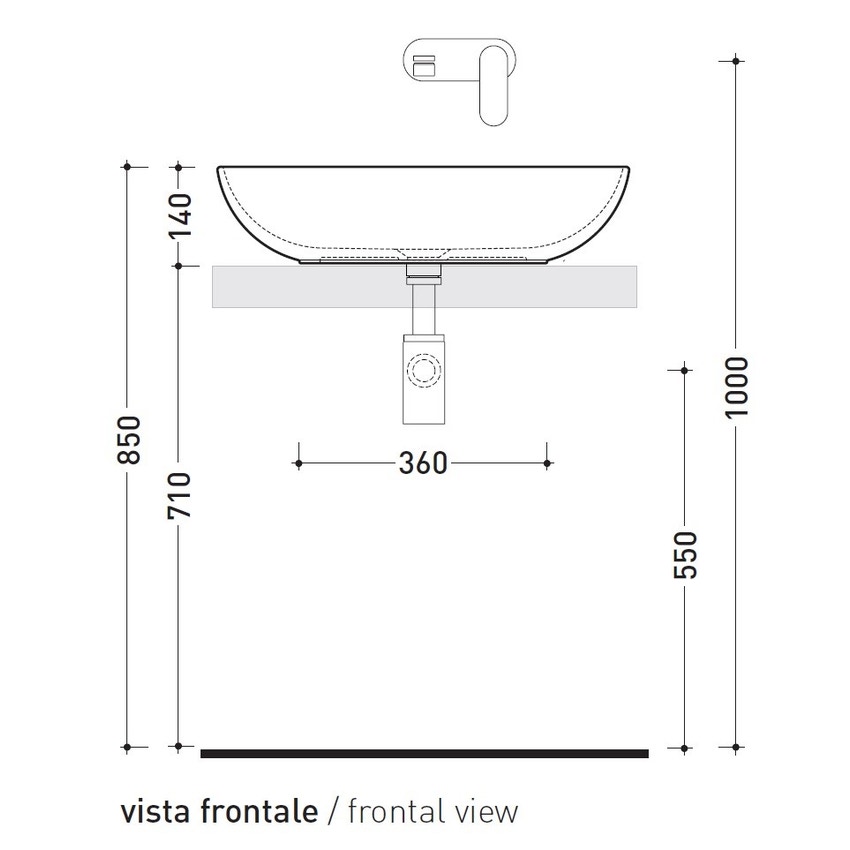 Immagine di Flaminia NUDASLIM lavabo L.60 cm da appoggio, senza troppopieno, colore bianco finitura lucido ND60A