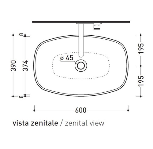 Immagine di Flaminia NUDASLIM lavabo L.60 cm da appoggio, senza troppopieno, colore bianco finitura lucido ND60A