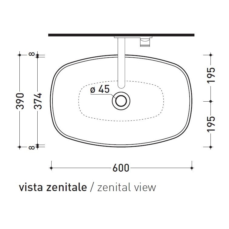 Immagine di Flaminia NUDASLIM lavabo L.60 cm da appoggio, senza troppopieno, colore bianco finitura lucido ND60A
