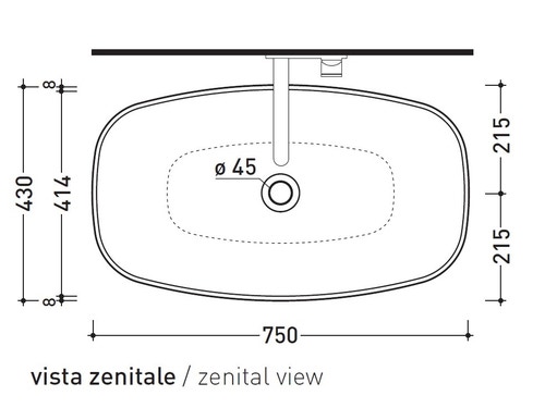 Immagine di Flaminia NUDASLIM lavabo 75 cm da appoggio, senza troppopieno, colore carbone finitura opaco ND75ACAR