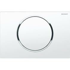 Immagine di Geberit SIGMA10 placca di comando per risciacquo con possibilità d'interruzione, placca e tasto colore bianco, anello design finitura cromo 115.758.KJ.5
