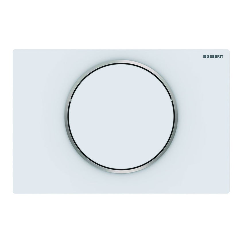 Immagine di Geberit SIGMA10 placca di comando per risciacquo con possibilità d'interruzione, placca e tasto colore bianco finitura opaco, anello design finitura lucido 115.758.JT.5