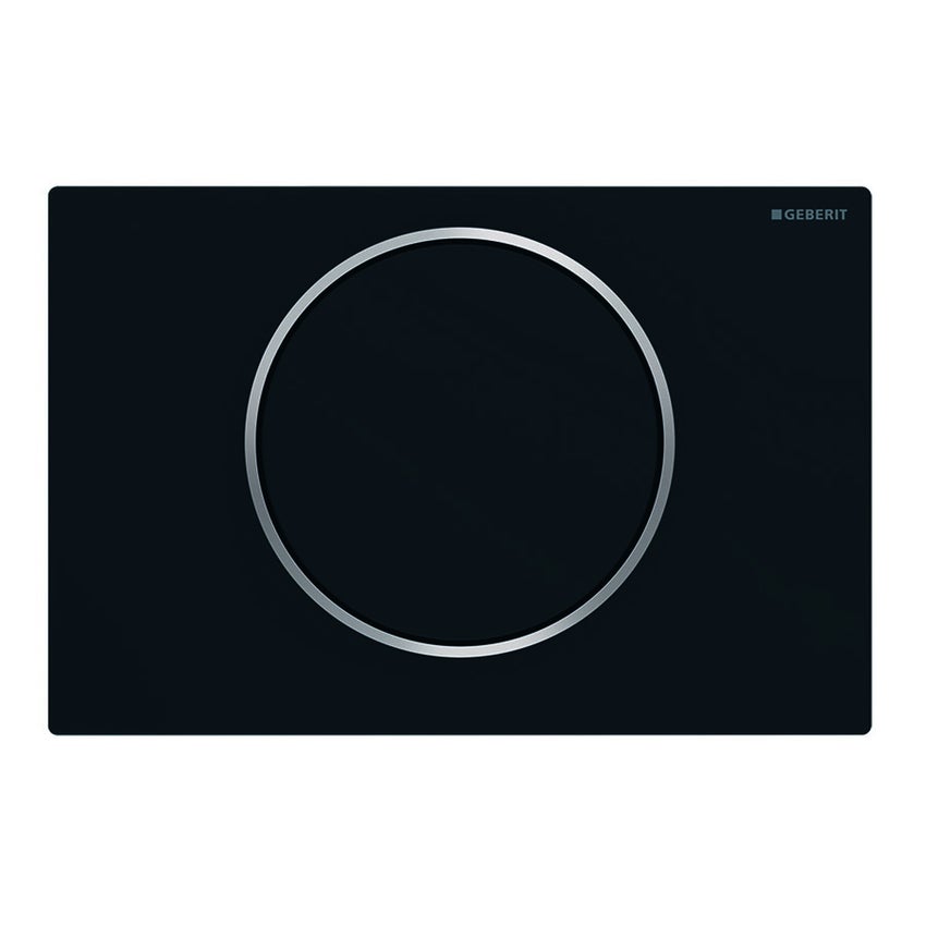 Immagine di Geberit SIGMA10 placca di comando per risciacquo con possibilità d'interruzione, colore placca e tasto nero finitura opaco, anello design finitura lucido 115.758.14.5