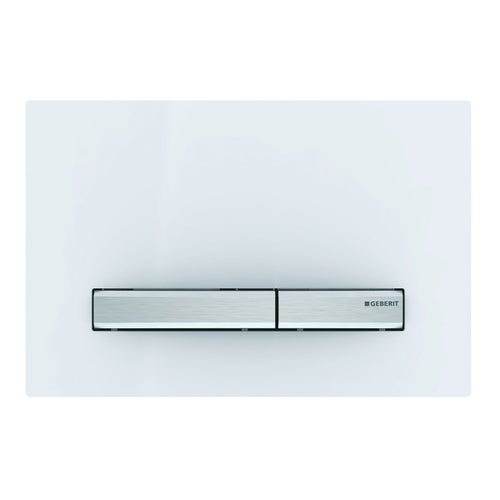 Immagine di Geberit SIGMA50 placca di comando per risciacquo a due quantità, piastra base e tasti finitura cromo, placca di copertura colore bianco 115.788.11.2