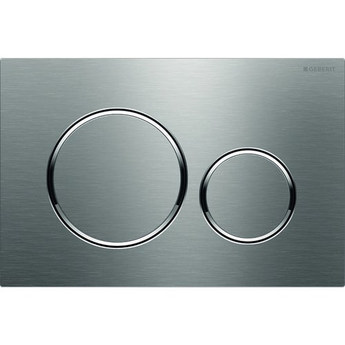 Immagine di Geberit SIGMA20 placca di comando per risciacquo a due quantità, placca e tasti finitura acciaio inox spazzolato, anelli design finitura lucido 115.882.SN.1