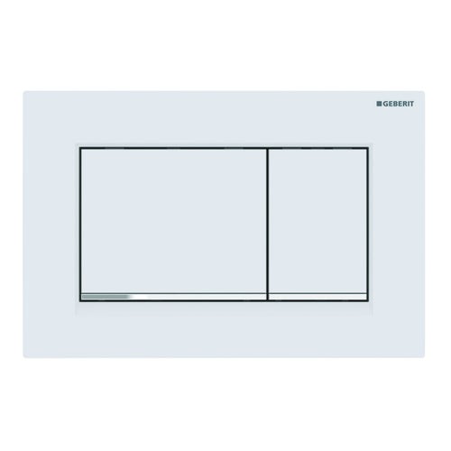 Immagine di Geberit SIGMA20 placca di comando per risciacquo a due quantità, placca e tasti colore bianco finitura opaco, profili design e telaio finitura cromo lucido 115.883.JT.1